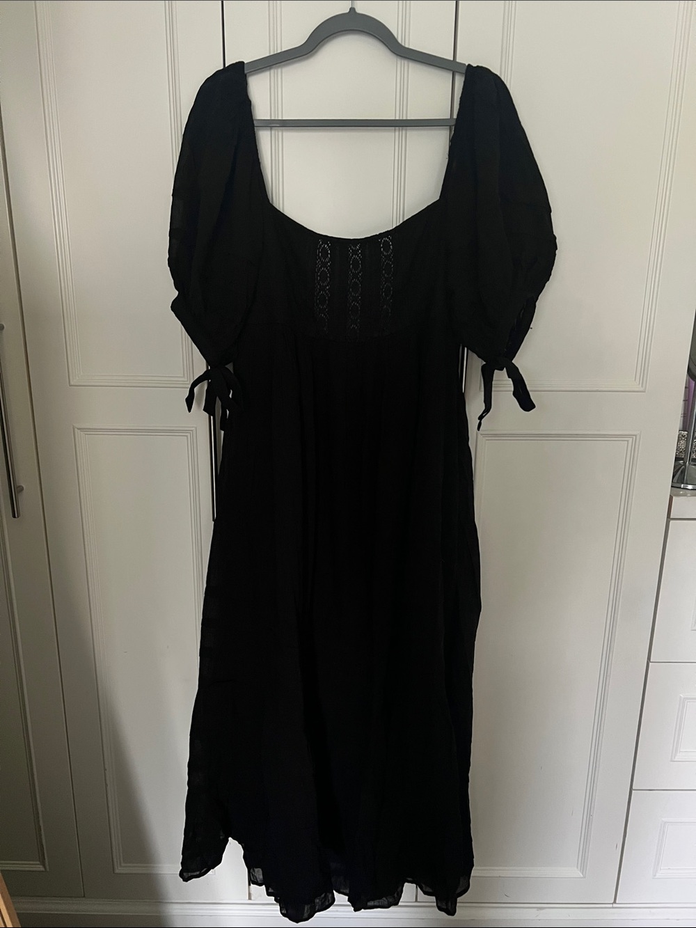 Anthropologie Black Puff-Sleeve Midi Dress